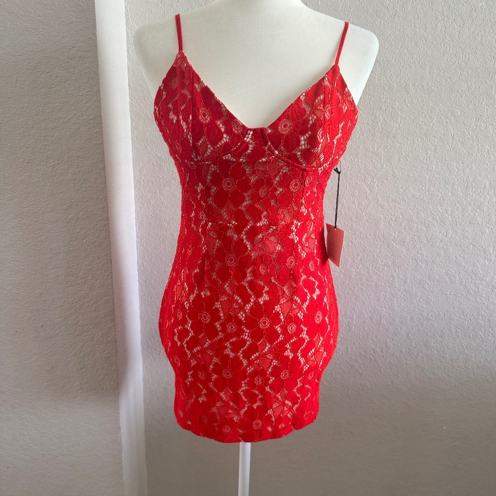 Superdown Callie Revolve Red Lace Mini Dress XS SDD787 U19 Sleeveless Bodycon